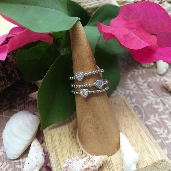 Sterling Silver Beaded Clear Heart CZ Ring 6,7 - Picture 5 of 9